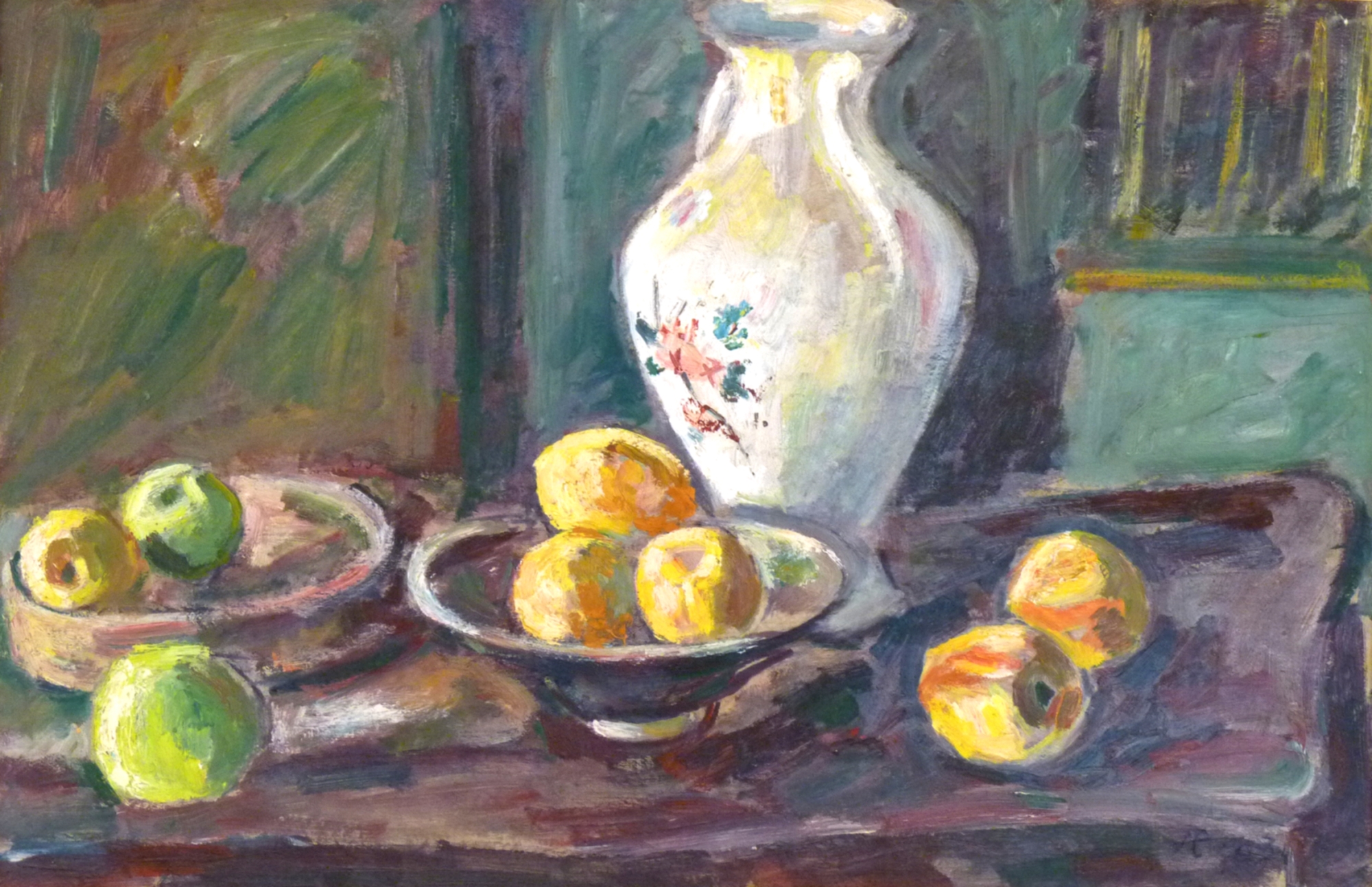 Pitcher and bowl of fruit